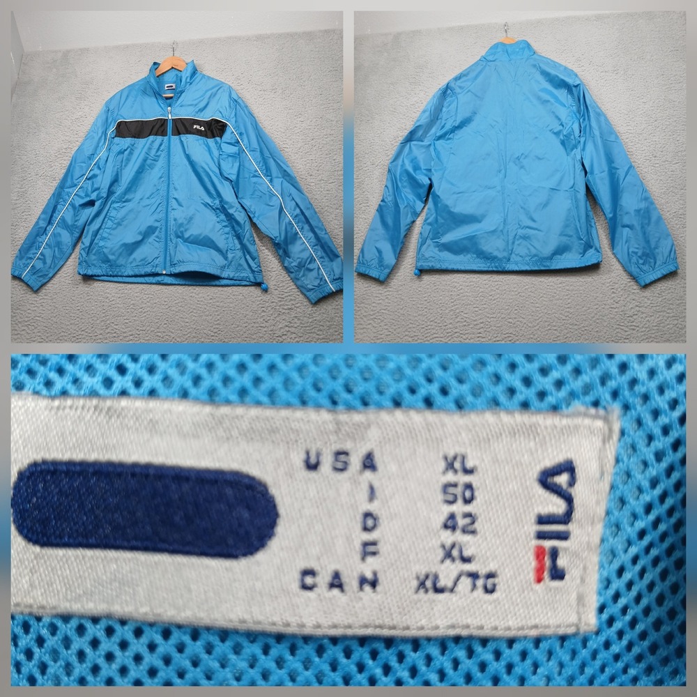 Fila Windbreaker Jacket‎ Men's XL Blue Black Stripe Lightweight Nylon